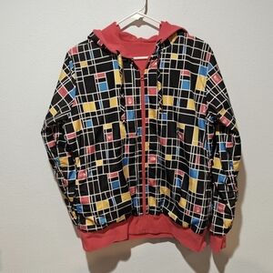 The North Face Reversible Hoodie Jacket Large Wind Mondrian Squares Multicolor